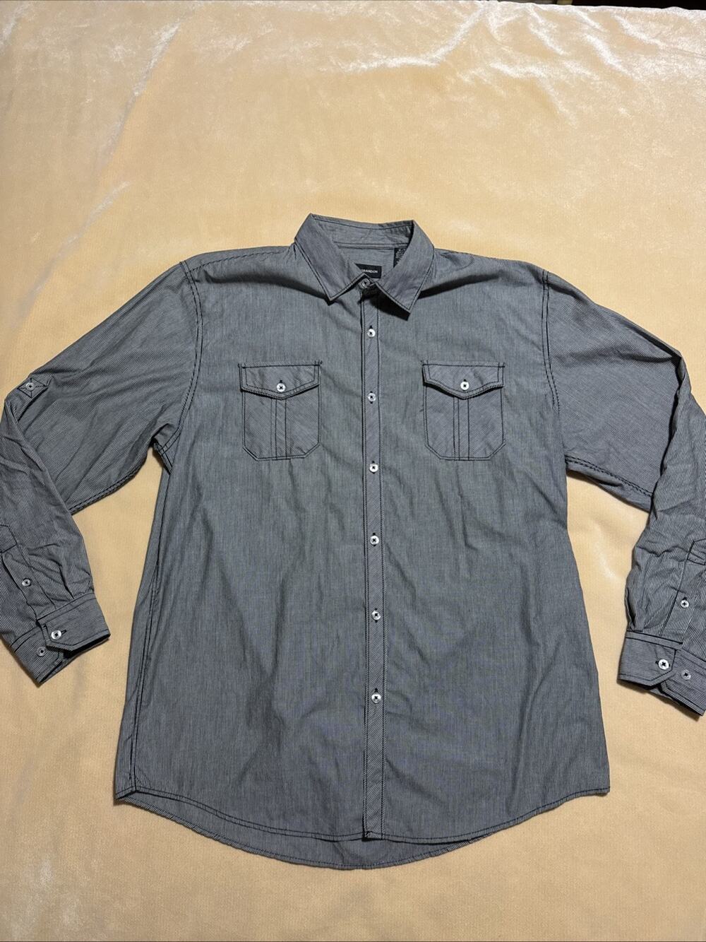 Michael Brandon Shirt Adult XLarge Gray Black Thin Pin Striped Button Up Mens